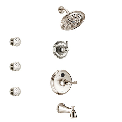 Delta Cassidy Polished Nickel Finish Tub and Shower System with Temp2O Control Handle, 3-Setting Diverter, Showerhead, and 3 Body Sprays SS14400PN1