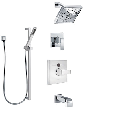 Delta Ara Chrome Finish Tub and Shower System with Temp2O Control Handle, 3-Setting Diverter, Showerhead, and Hand Shower with Slidebar SS144014