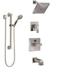 Delta Ara Stainless Steel Finish Tub and Shower System with Temp2O Control, 3-Setting Diverter, Showerhead, and Hand Shower with Grab Bar SS14401SS3