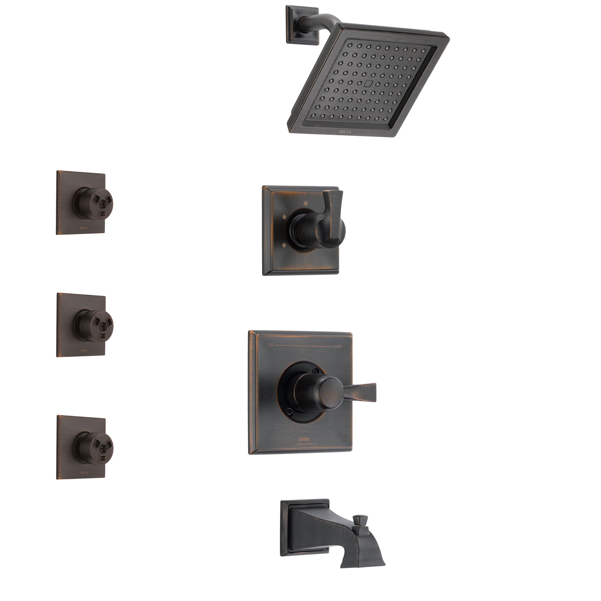 Delta Dryden Venetian Bronze Finish Tub and Shower System with Control Handle, 3-Setting Diverter, Showerhead, and 3 Body Sprays SS144511RB1