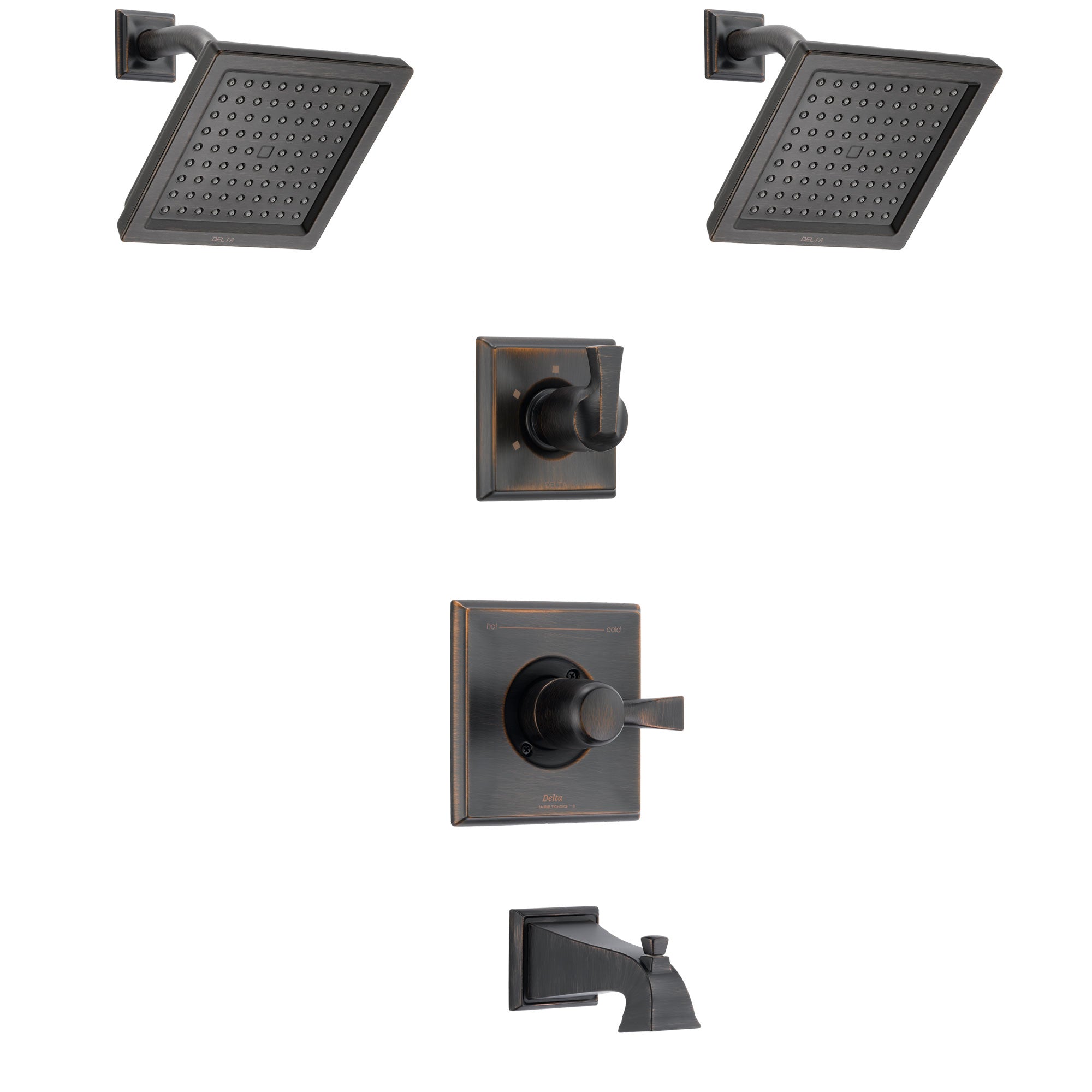 Delta Dryden Venetian Bronze Finish Tub and Shower System with Control Handle, 3-Setting Diverter, 2 Showerheads SS144511RB6