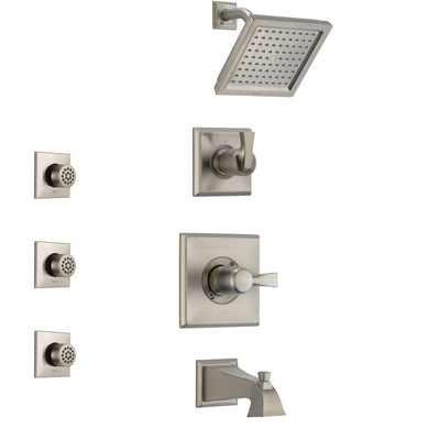 Delta Dryden Stainless Steel Finish Tub and Shower System with Control Handle, 3-Setting Diverter, Showerhead, and 3 Body Sprays SS144511SS1