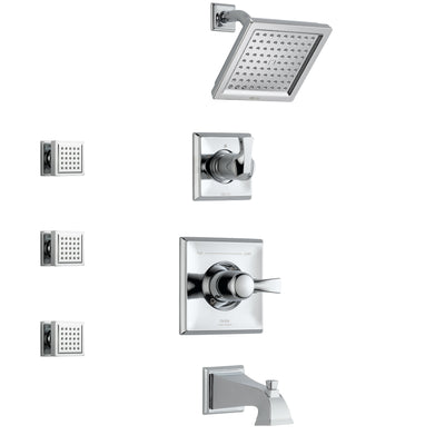 Delta Dryden Chrome Finish Tub and Shower System with Control Handle, 3-Setting Diverter, Showerhead, and 3 Body Sprays SS1445121