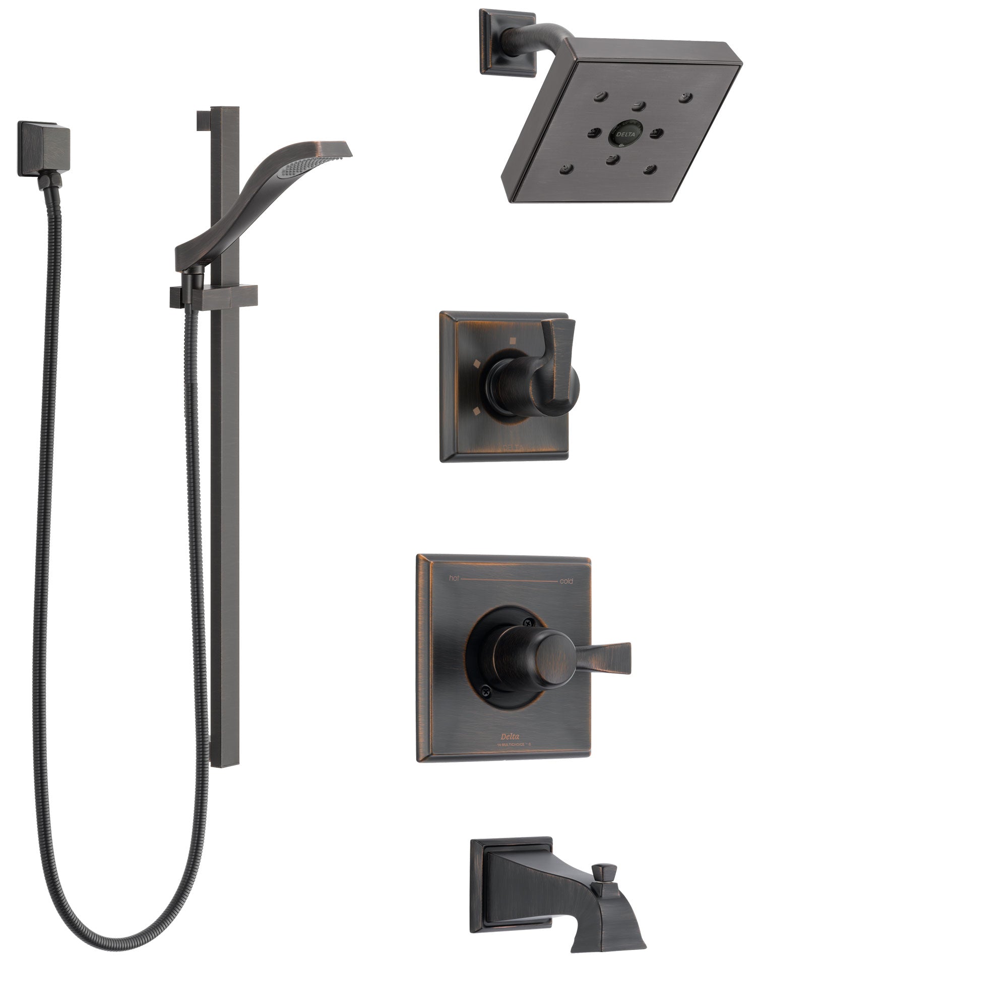 Delta Dryden Venetian Bronze Tub and Shower System with Control Handle, 3-Setting Diverter, Showerhead, and Hand Shower with Slidebar SS144512RB4