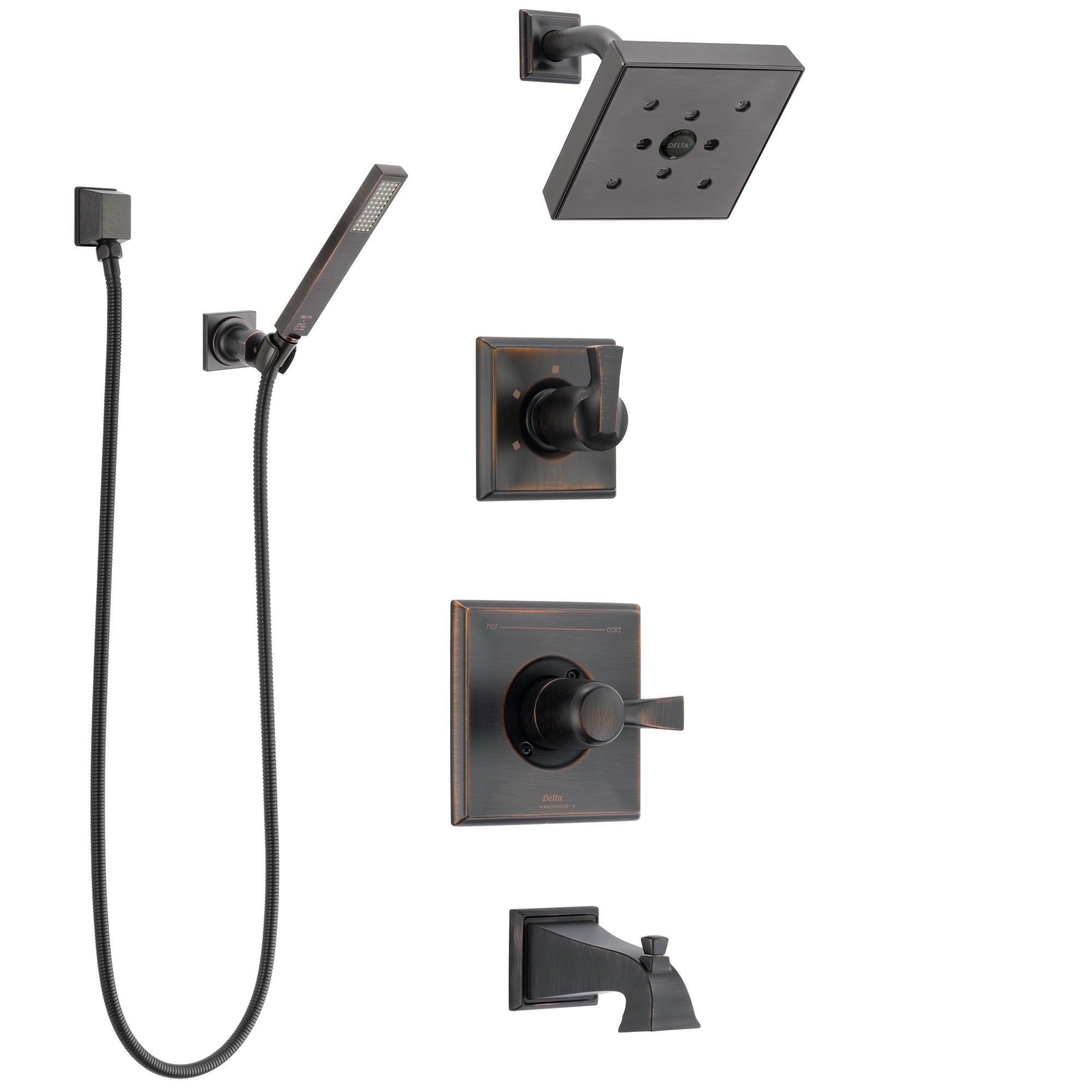 Delta Dryden Venetian Bronze Tub and Shower System with Control Handle, 3-Setting Diverter, Showerhead, and Hand Shower with Wall Bracket SS144512RB5