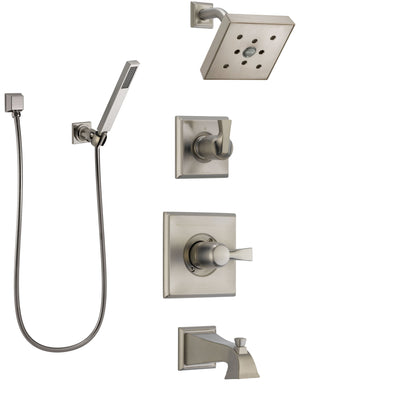 Delta Dryden Stainless Steel Finish Tub and Shower System with Control Handle, Diverter, Showerhead, and Hand Shower with Wall Bracket SS144512SS4