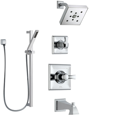 Delta Dryden Chrome Finish Tub and Shower System with Control Handle, 3-Setting Diverter, Showerhead, and Hand Shower with Slidebar SS1445135