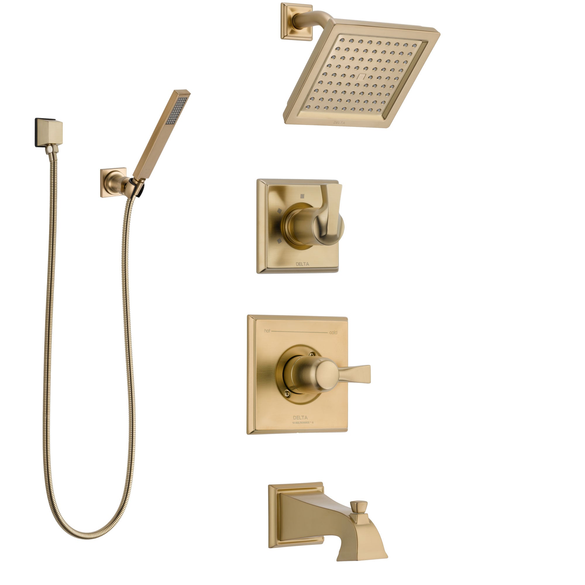 Delta Dryden Champagne Bronze Tub and Shower System with Control Handle, 3-Setting Diverter, Showerhead, and Hand Shower with Wall Bracket SS14451CZ3