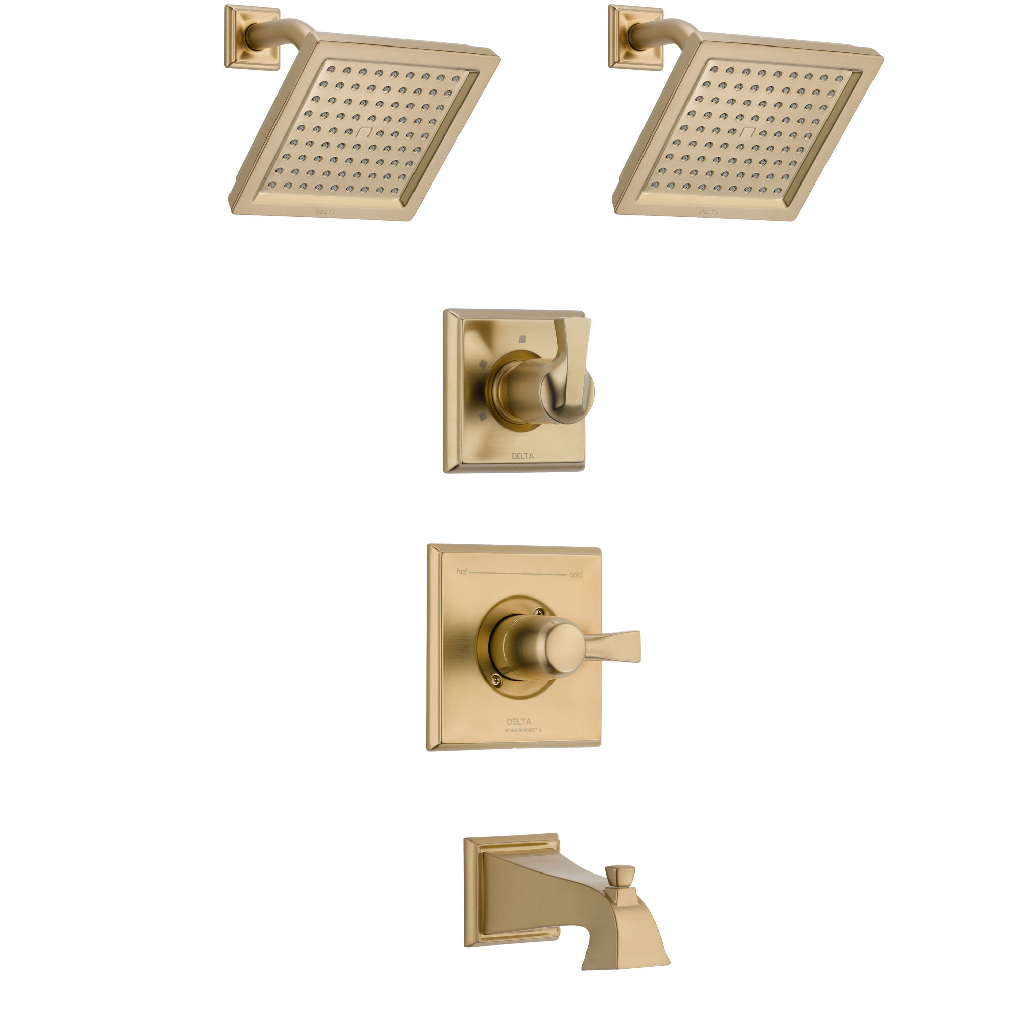 Delta Dryden Champagne Bronze Finish Tub and Shower System with Control Handle, 3-Setting Diverter, 2 Showerheads SS14451CZ4