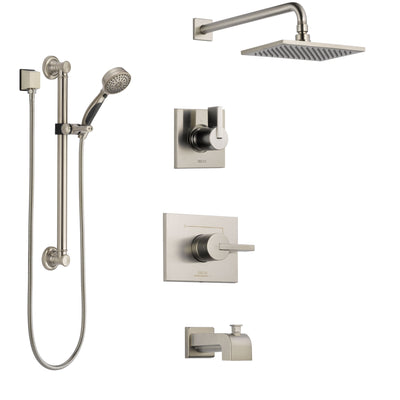 Delta Vero Stainless Steel Finish Tub and Shower System with Control Handle, 3-Setting Diverter, Showerhead, and Hand Shower with Grab Bar SS144531SS3