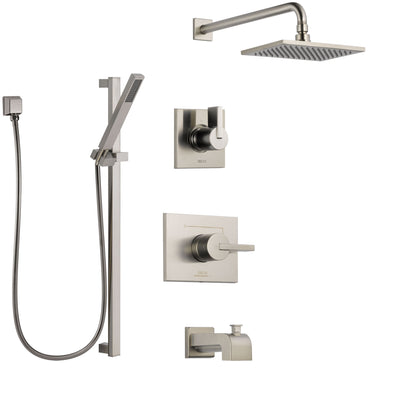 Delta Vero Stainless Steel Finish Tub and Shower System with Control Handle, 3-Setting Diverter, Showerhead, and Hand Shower with Slidebar SS144531SS5