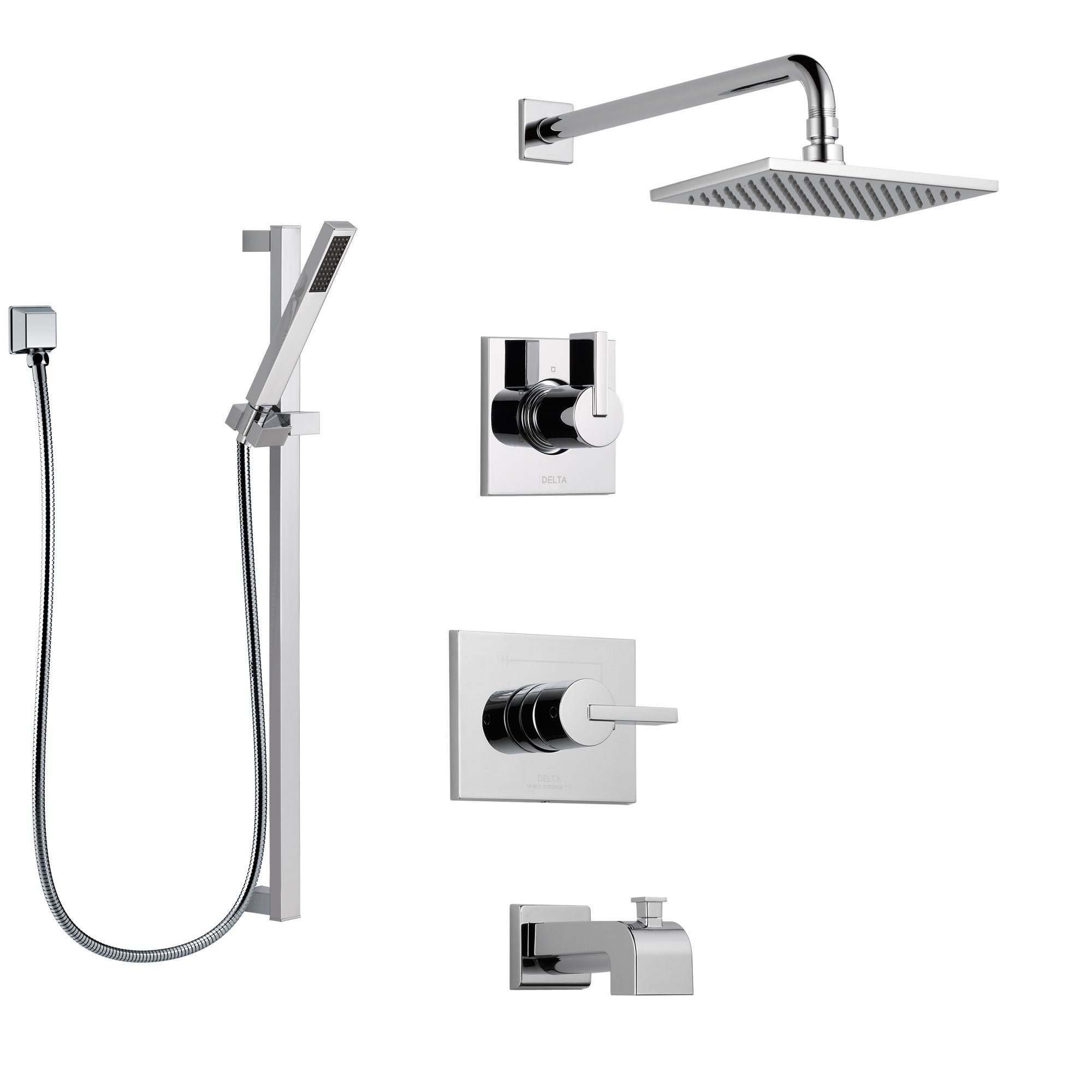 Delta Vero Chrome Finish Tub and Shower System with Control Handle, 3-Setting Diverter, Showerhead, and Hand Shower with Slidebar SS1445325