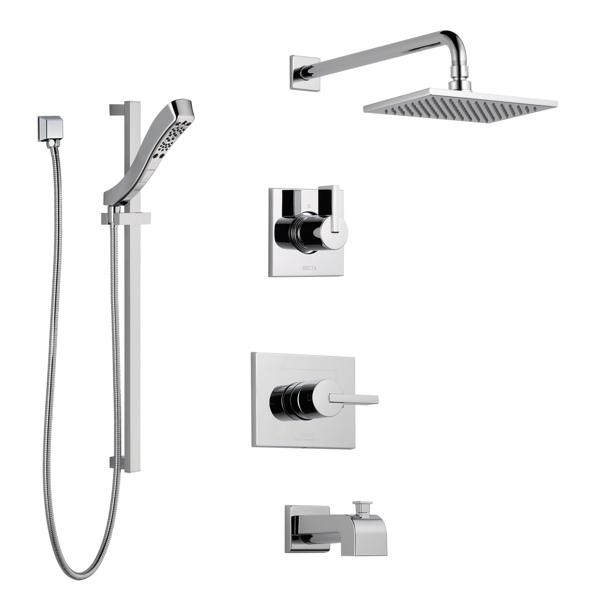 Delta Vero Chrome Finish Tub and Shower System with Control Handle, 3-Setting Diverter, Showerhead, and Hand Shower with Slidebar SS1445326