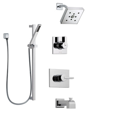 Delta Vero Chrome Finish Tub and Shower System with Control Handle, 3-Setting Diverter, Showerhead, and Hand Shower with Slidebar SS1445334