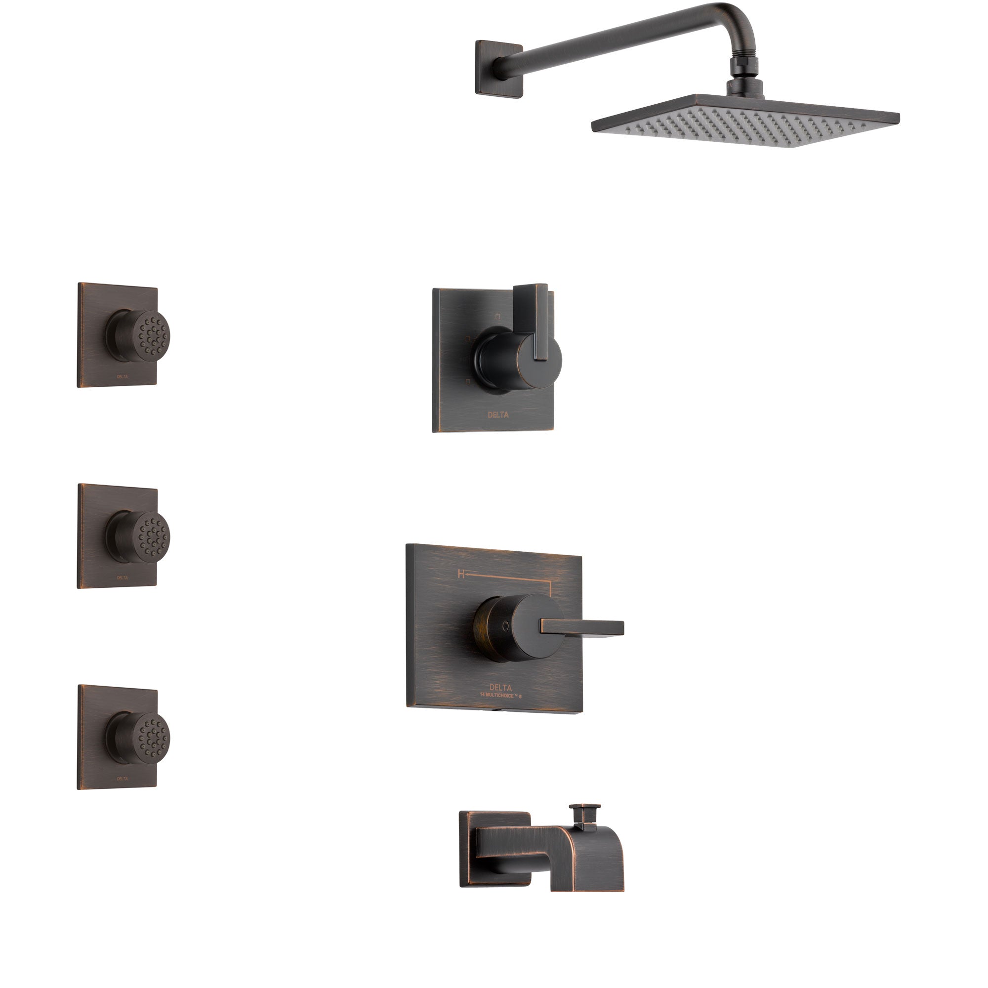 Delta Vero Venetian Bronze Finish Tub and Shower System with Control Handle, 3-Setting Diverter, Showerhead, and 3 Body Sprays SS14453RB2