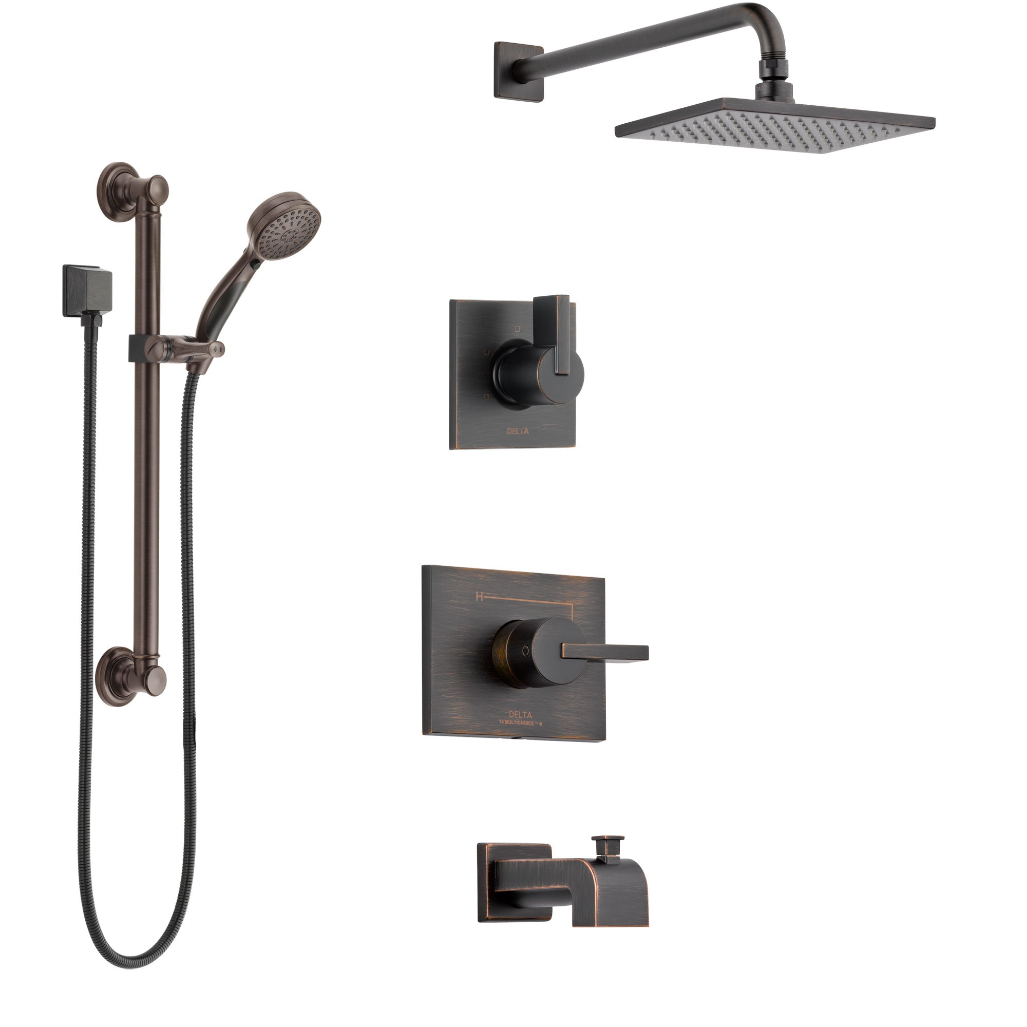 Delta Vero Venetian Bronze Finish Tub and Shower System with Control Handle, 3-Setting Diverter, Showerhead, and Hand Shower with Grab Bar SS14453RB3