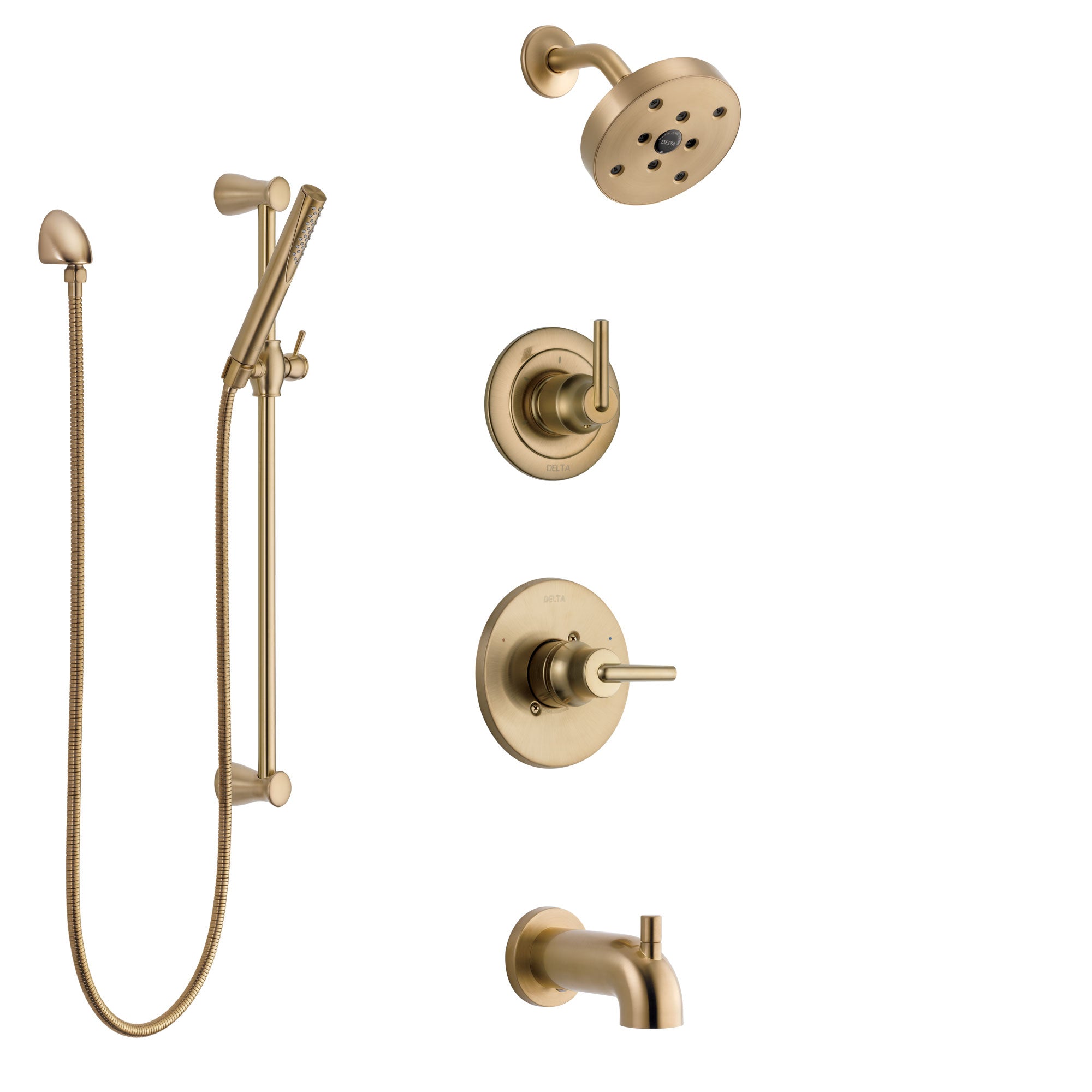 Delta Trinsic Champagne Bronze Tub and Shower System with Control Handle, 3-Setting Diverter, Showerhead, and Hand Shower with Slidebar SS14459CZ2