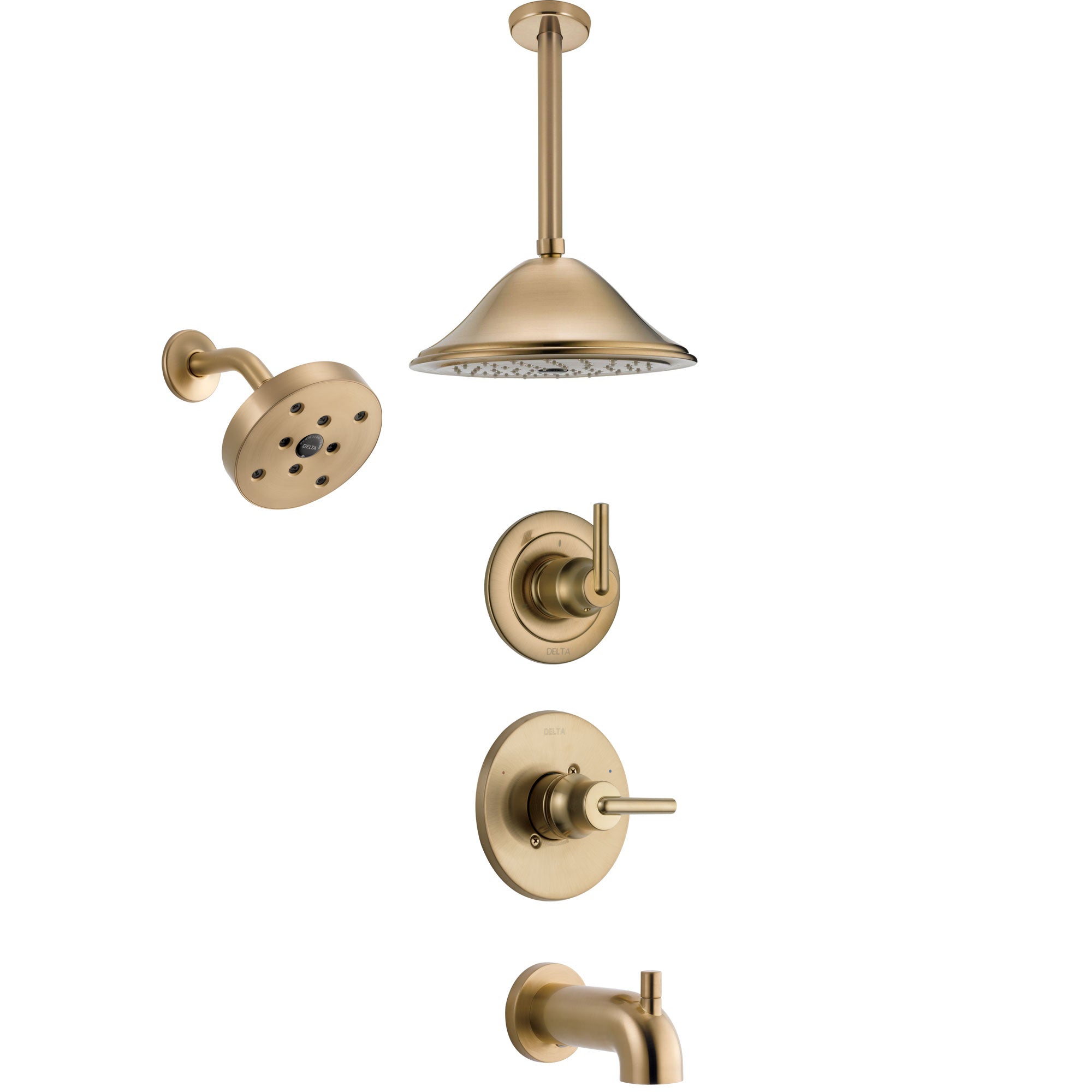 Delta Trinsic Champagne Bronze Tub and Shower System with Control Handle, 3-Setting Diverter, Showerhead, and Ceiling Mount Showerhead SS14459CZ4