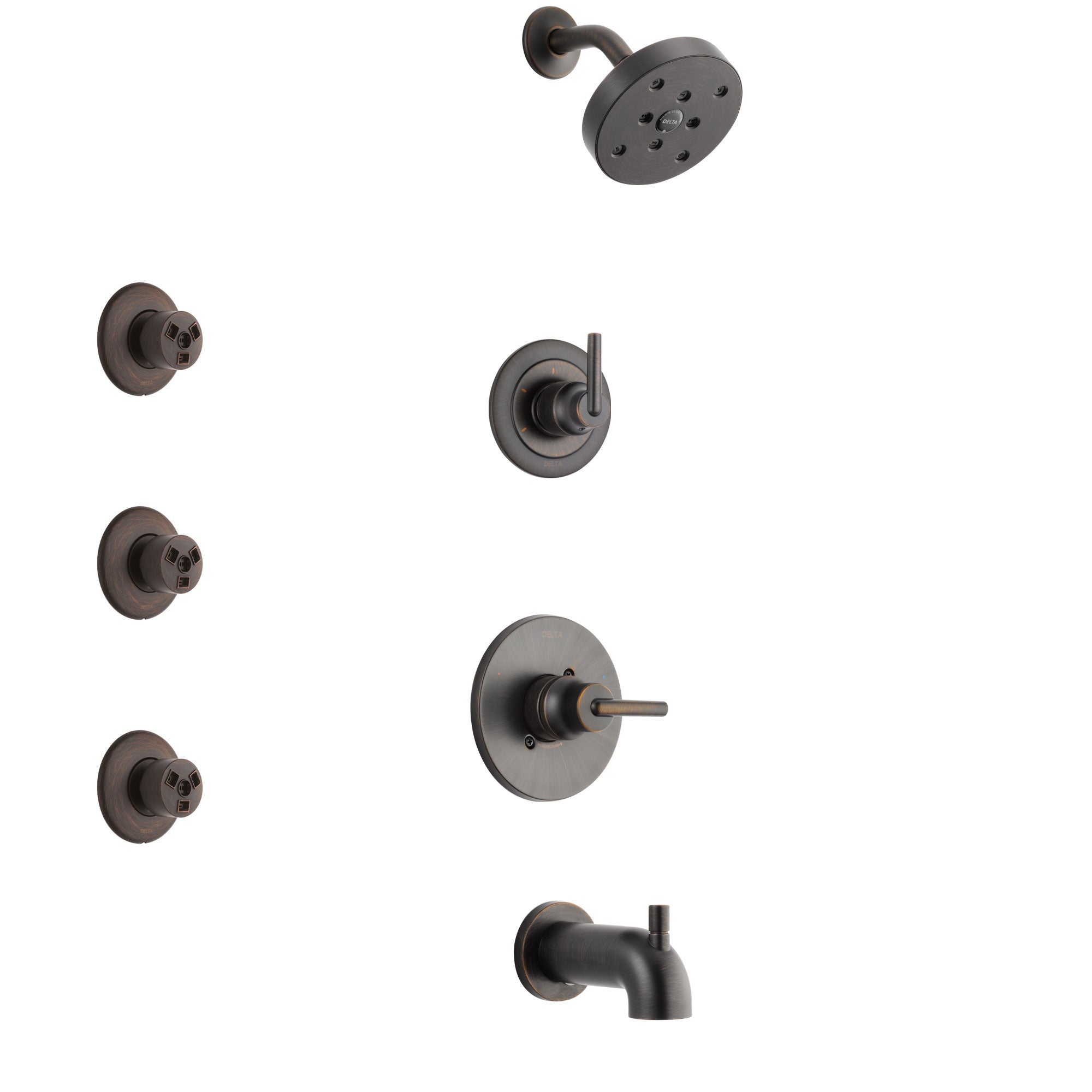 Delta Trinsic Venetian Bronze Finish Tub and Shower System with Control Handle, 3-Setting Diverter, Showerhead, and 3 Body Sprays SS14459RB2