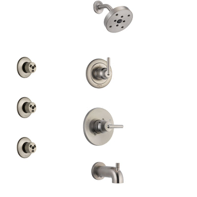Delta Trinsic Stainless Steel Finish Tub and Shower System with Control Handle, 3-Setting Diverter, Showerhead, and 3 Body Sprays SS14459SS1