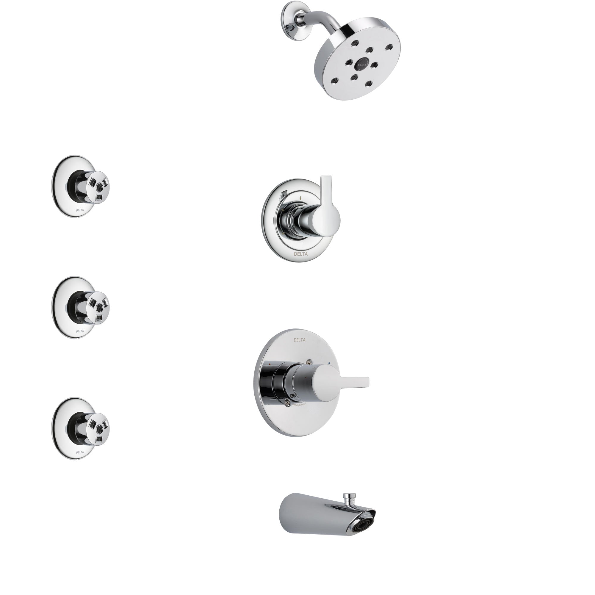 Delta Compel Chrome Finish Tub and Shower System with Control Handle, 3-Setting Diverter, Showerhead, and 3 Body Sprays SS144612