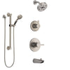 Delta Compel Stainless Steel Finish Tub and Shower System with Control Handle, Diverter, Showerhead, and Hand Shower with Grab Bar SS14461SS3