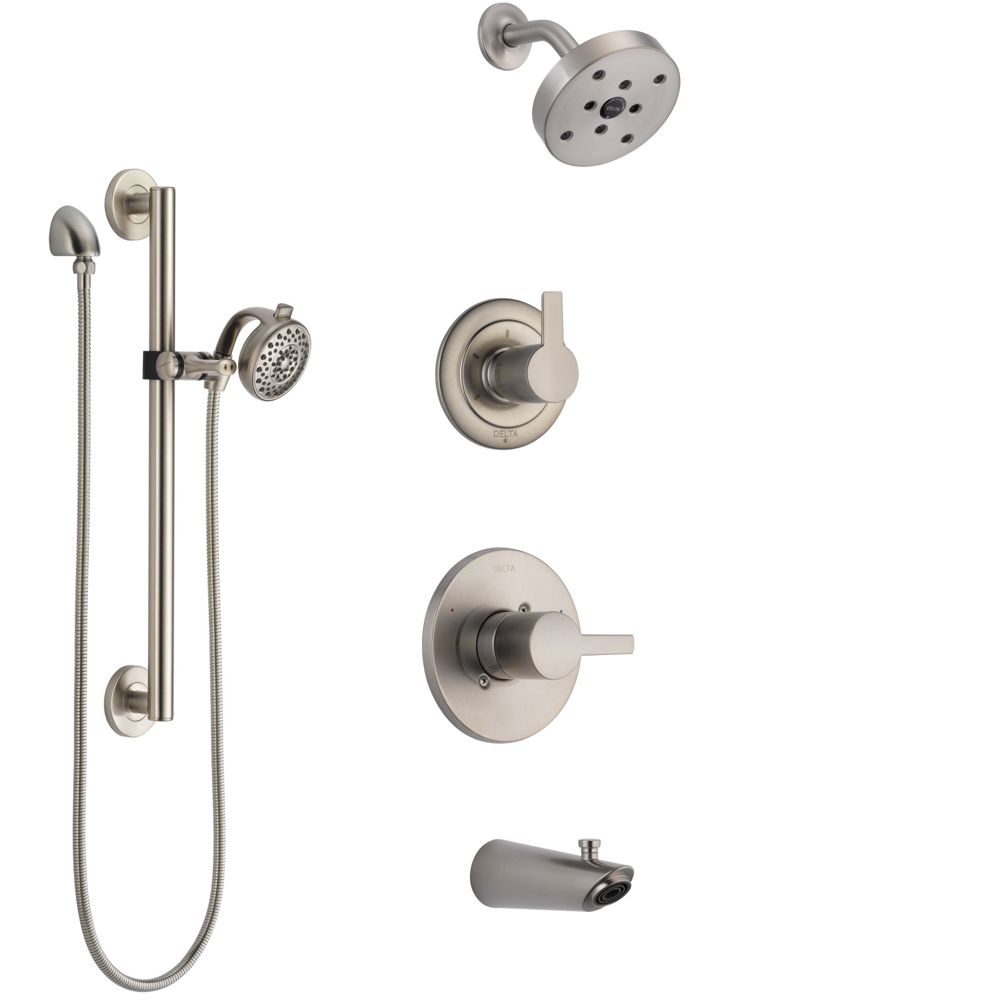 Delta Compel Stainless Steel Finish Tub and Shower System with Control Handle, Diverter, Showerhead, and Hand Shower with Grab Bar SS14461SS6