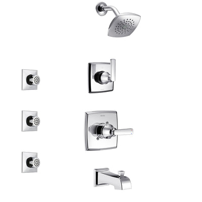 Delta Ashlyn Chrome Finish Tub and Shower System with Control Handle, 3-Setting Diverter, Showerhead, and 3 Body Sprays SS144641