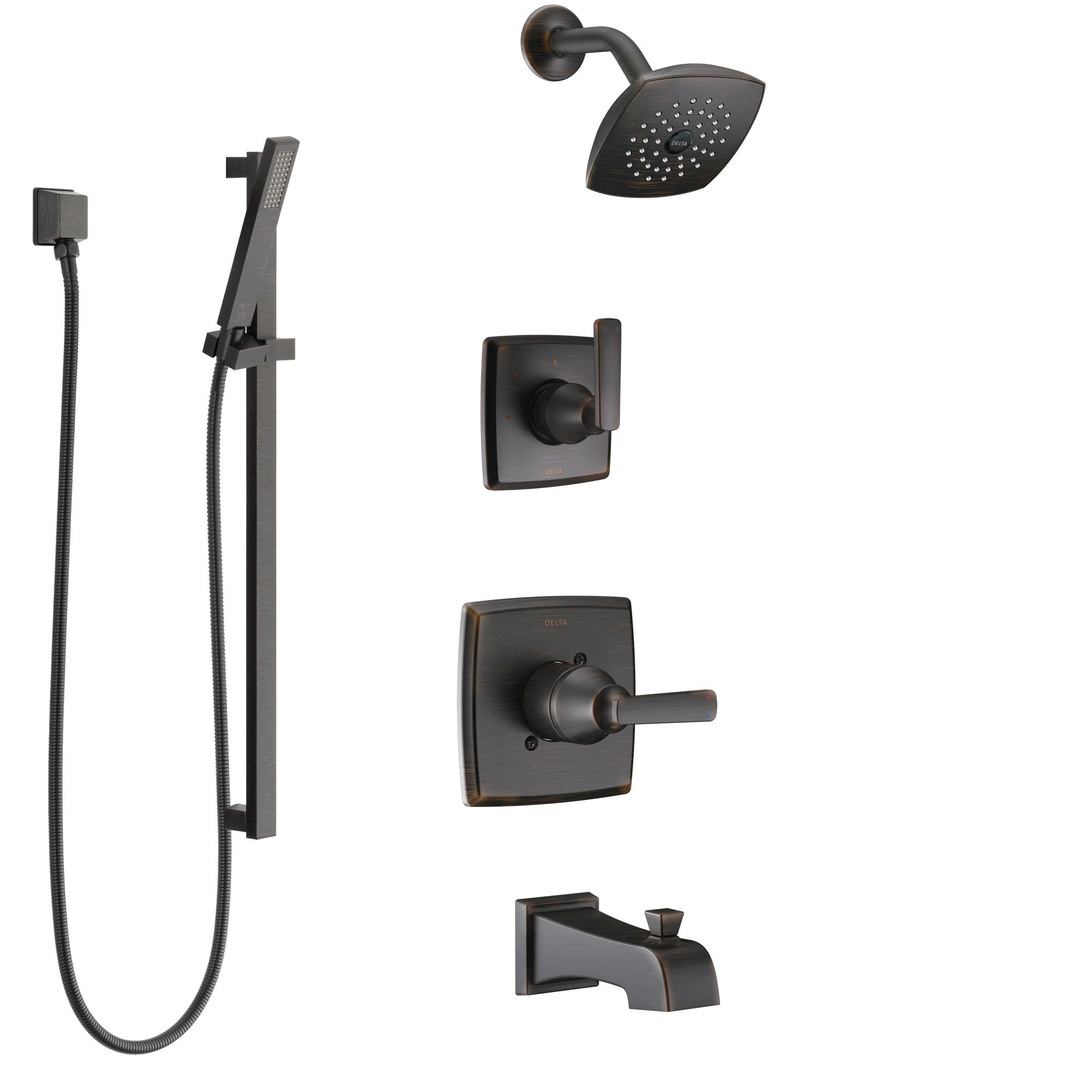 Delta Ashlyn Venetian Bronze Tub and Shower System with Control Handle, 3-Setting Diverter, Showerhead, and Hand Shower with Slidebar SS14464RB4