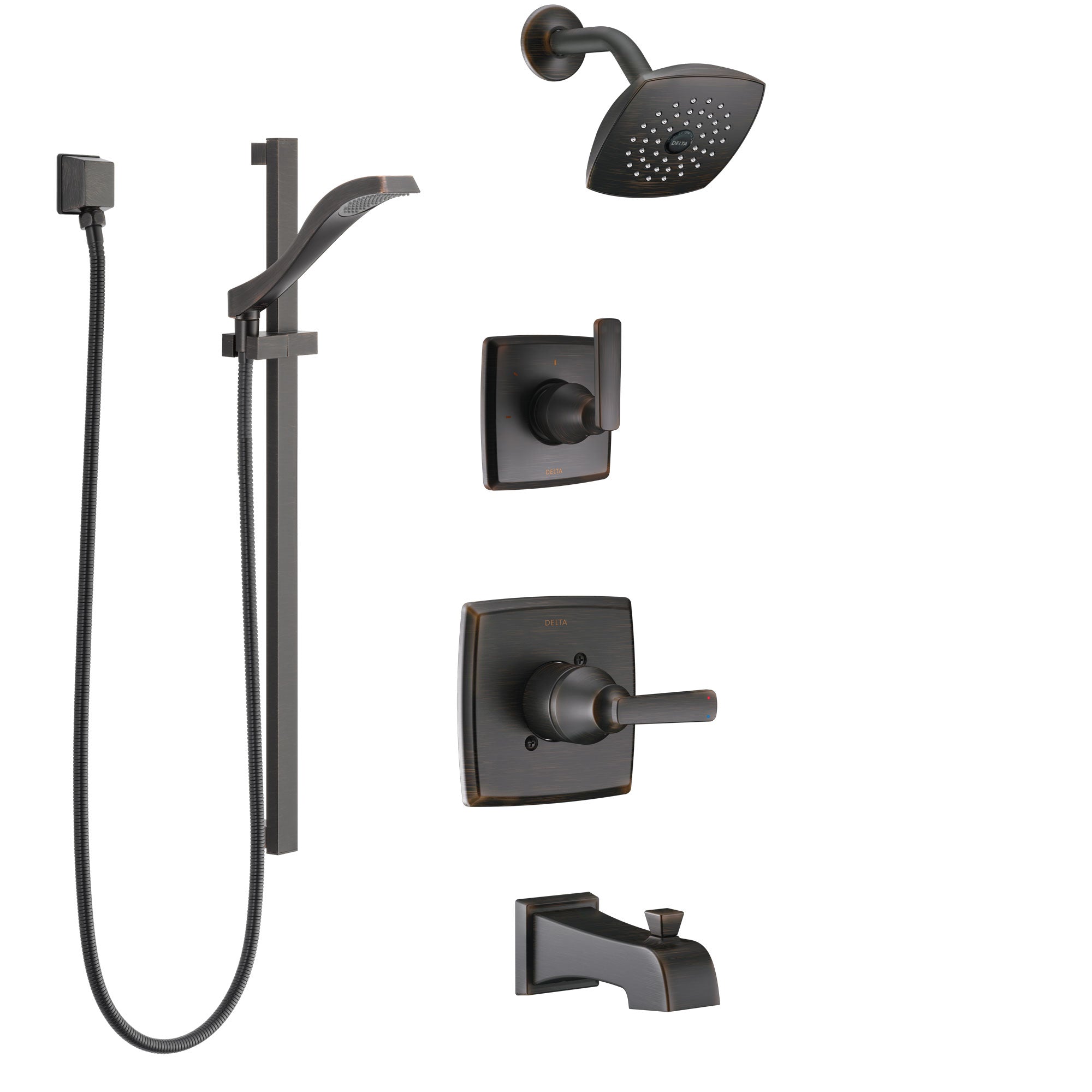 Delta Ashlyn Venetian Bronze Tub and Shower System with Control Handle, 3-Setting Diverter, Showerhead, and Hand Shower with Slidebar SS14464RB5