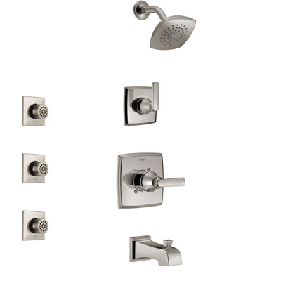 Delta Ashlyn Stainless Steel Finish Tub and Shower System with Control Handle, 3-Setting Diverter, Showerhead, and 3 Body Sprays SS14464SS2