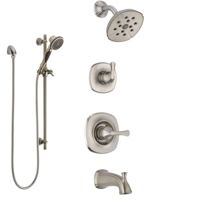 Delta Addison Stainless Steel Finish Tub and Shower System with Control Handle, Diverter, Showerhead, and Hand Shower with Slidebar SS14492SS6