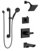 Delta Pivotal Matte Black Finish Modern Shower System with Tub Spout, Multi-Setting Showerhead, and Hand Shower with Grab Slide Bar SS144993BL1