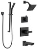Delta Pivotal Matte Black Finish Angular Modern Shower System with Tub Spout, Multi-Setting Showerhead, and Hand Shower with Slide Bar SS144993BL2
