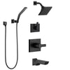 Delta Pivotal Matte Black Finish Angular Modern Shower System with Tub Spout, Multi-Setting Showerhead, and Wall Mount Hand Shower SS144993BL3