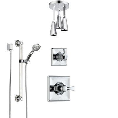Delta Dryden Chrome Finish Shower System with Control Handle, 3-Setting Diverter, Ceiling Mount Showerhead, and Hand Shower with Grab Bar SS14512