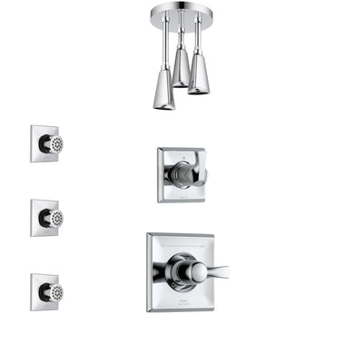 Delta Dryden Chrome Finish Shower System with Control Handle, 3-Setting Diverter, Ceiling Mount Showerhead, and 3 Body Sprays SS14513
