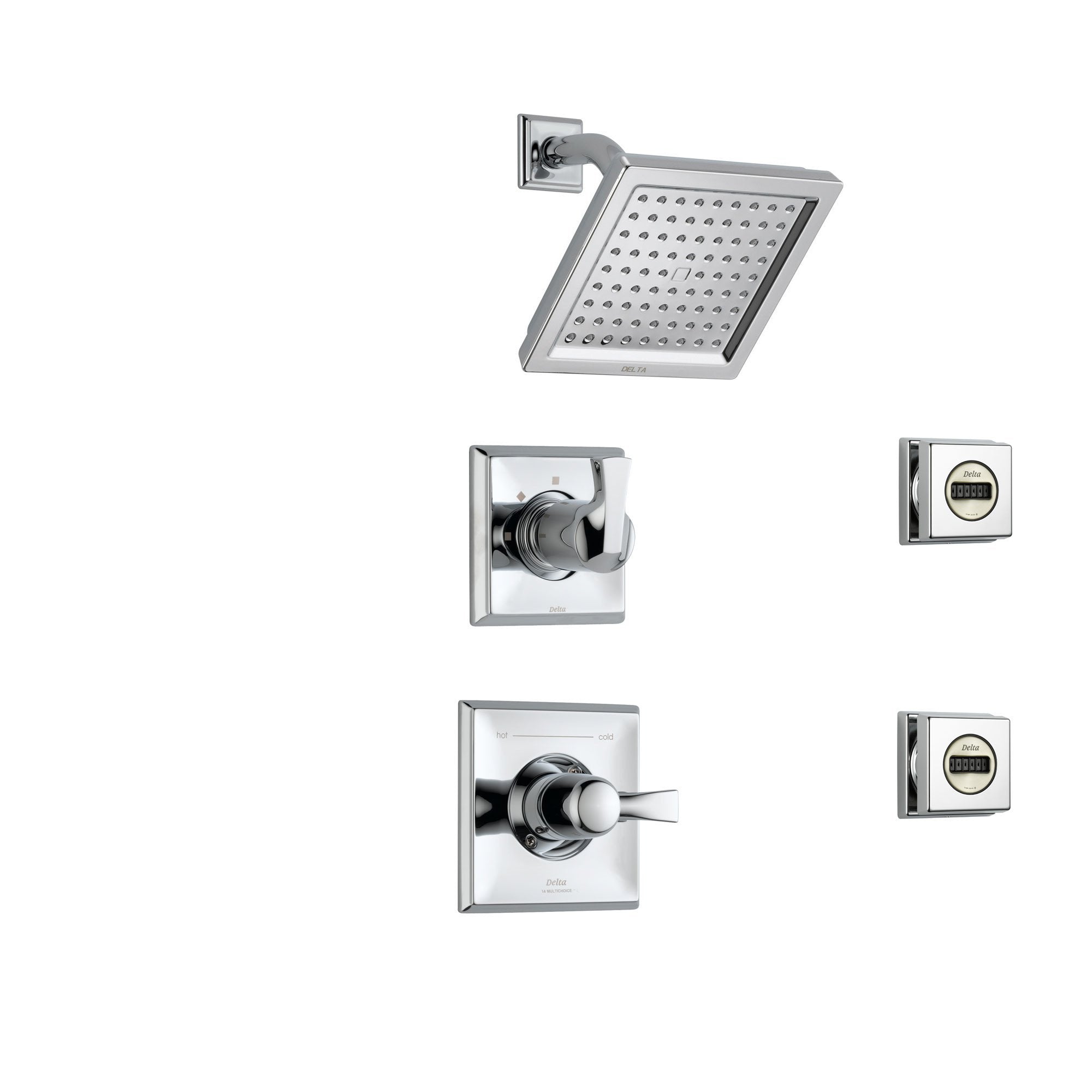 Delta Dryden Chrome Shower System with Normal Shower Handle, 3-setting Diverter, Square Modern Showerhead, and 2 Body Sprays SS145181
