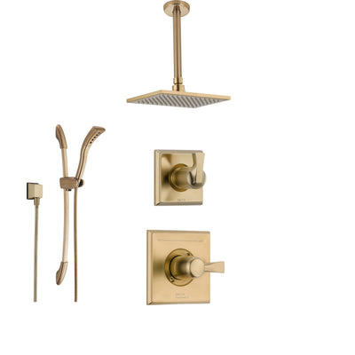 Delta Dryden Champagne Bronze Shower System with Normal Shower Handle, 3-setting Diverter, Large Square Ceiling Mount Showerhead, and Handheld Shower SS145182CZ