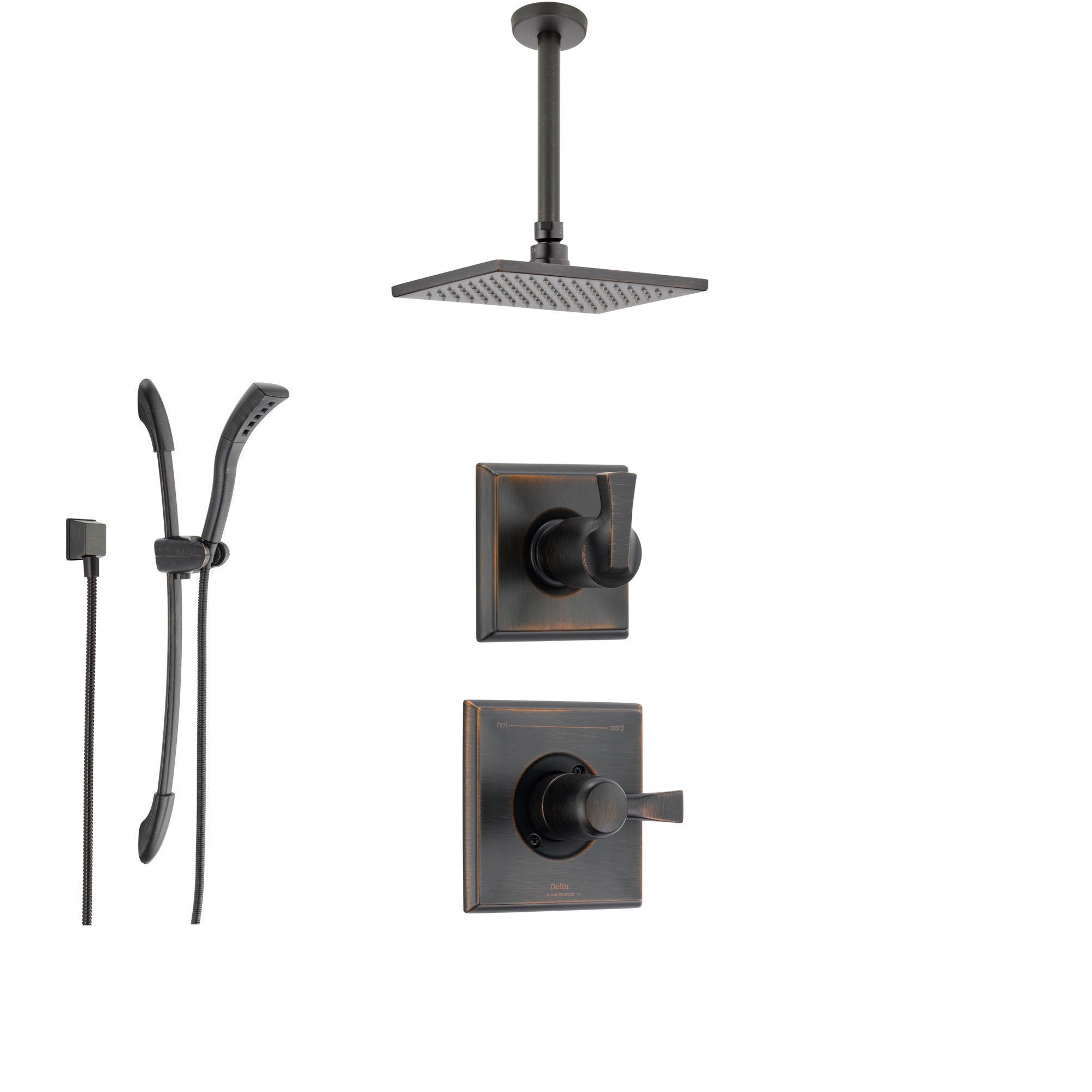 Delta Dryden Venetian Bronze Shower System with Normal Shower Handle, 3-setting Diverter, Modern Square Shower Head, and Handheld Shower SS145182RB