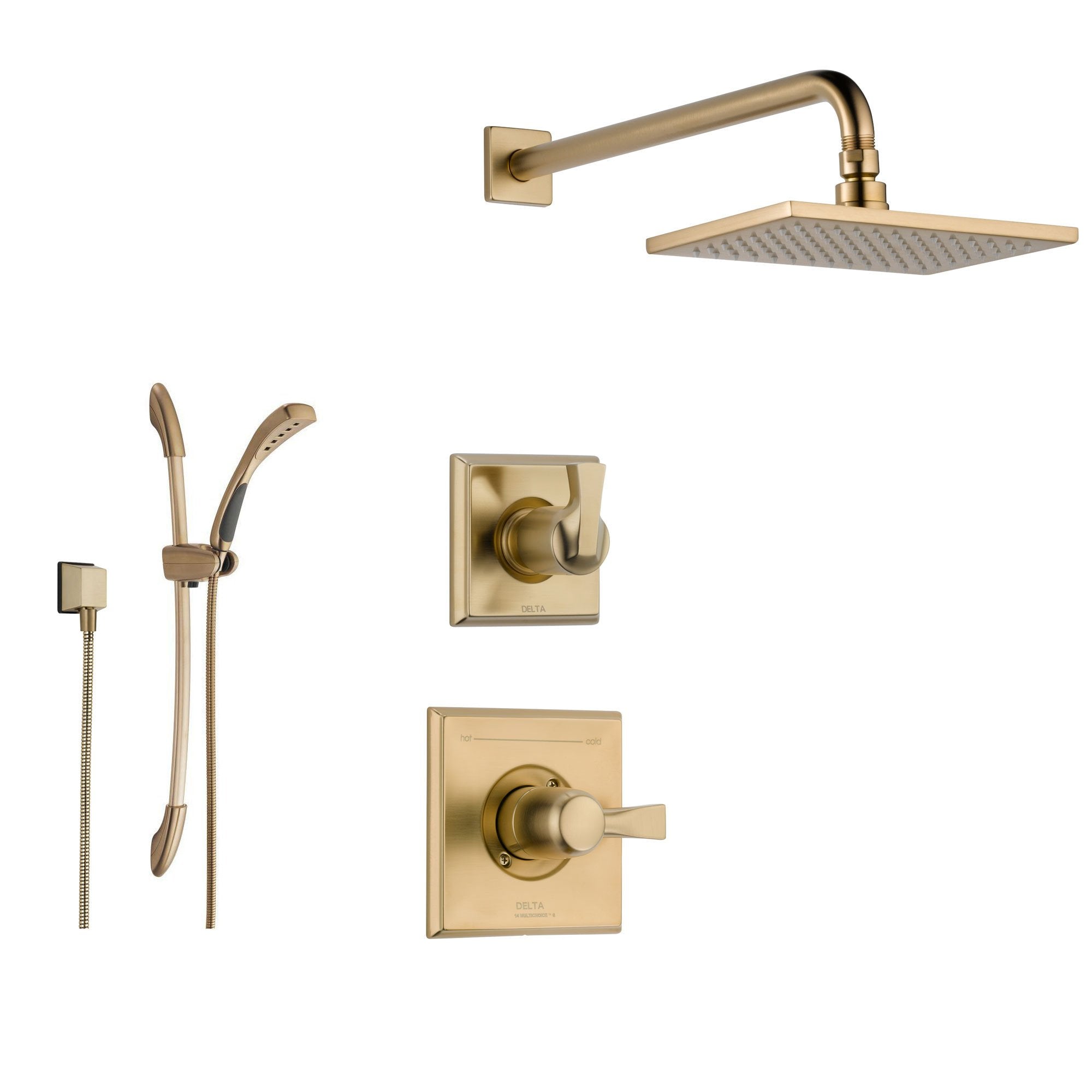 Delta Dryden Champagne Bronze Shower System with Normal Shower Handle, 3-setting Diverter, Large Square Rain Shower Head, and Hand Shower Spray SS145183CZ