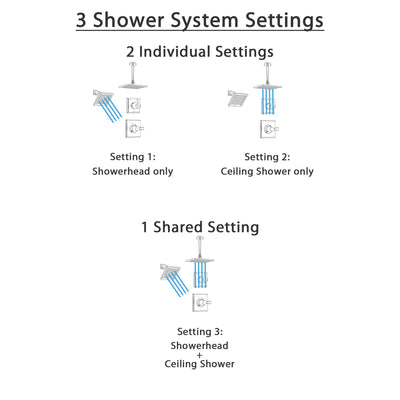 Delta Dryden Stainless Steel Shower System with Normal Shower Handle, 3-setting Diverter, Large Square Rain Ceiling Mount Showerhead, and Wall Mount Modern Showerhead SS145184SS