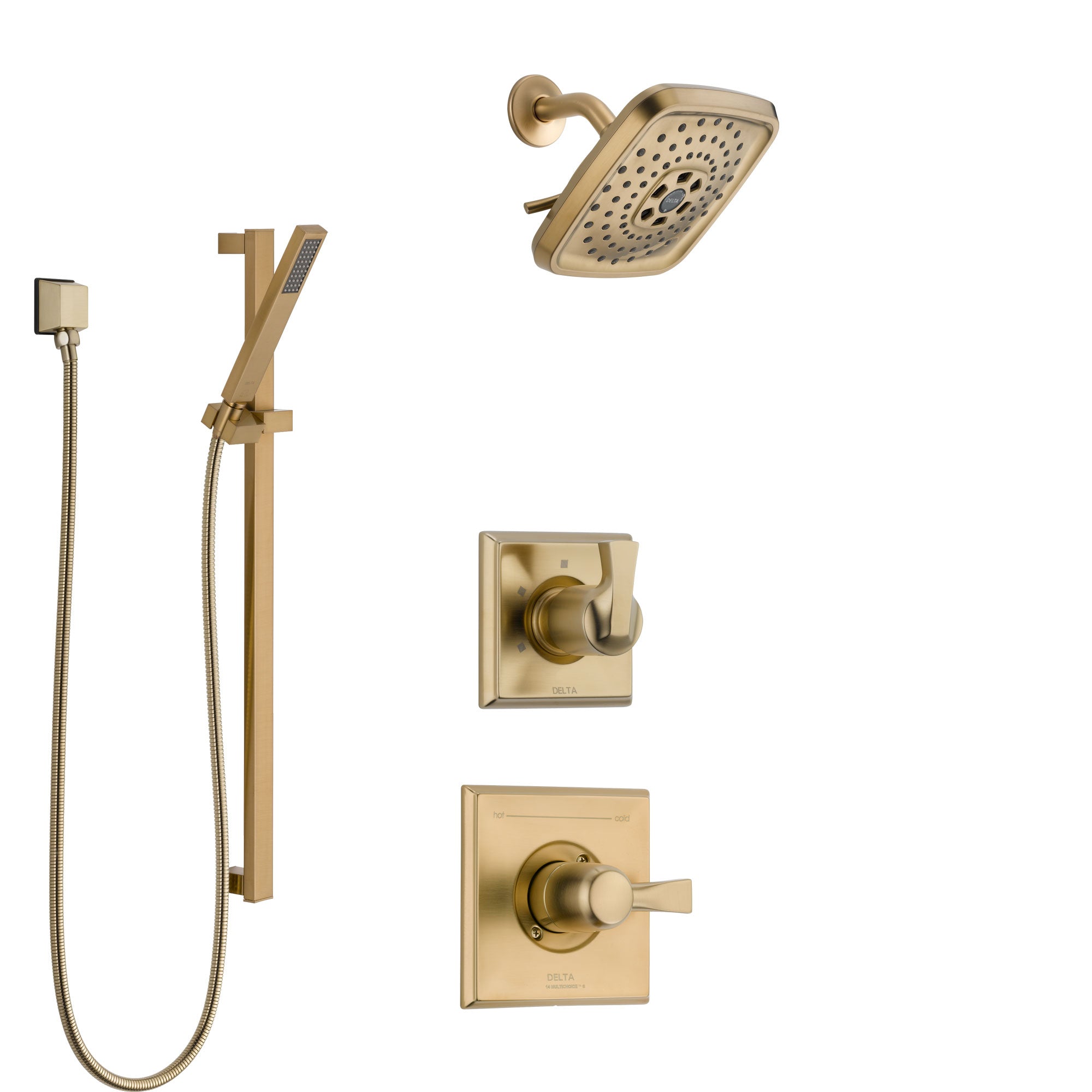 Delta Dryden Champagne Bronze Finish Shower System with Control Handle, 3-Setting Diverter, Showerhead, and Hand Shower with Slidebar SS1451CZ5