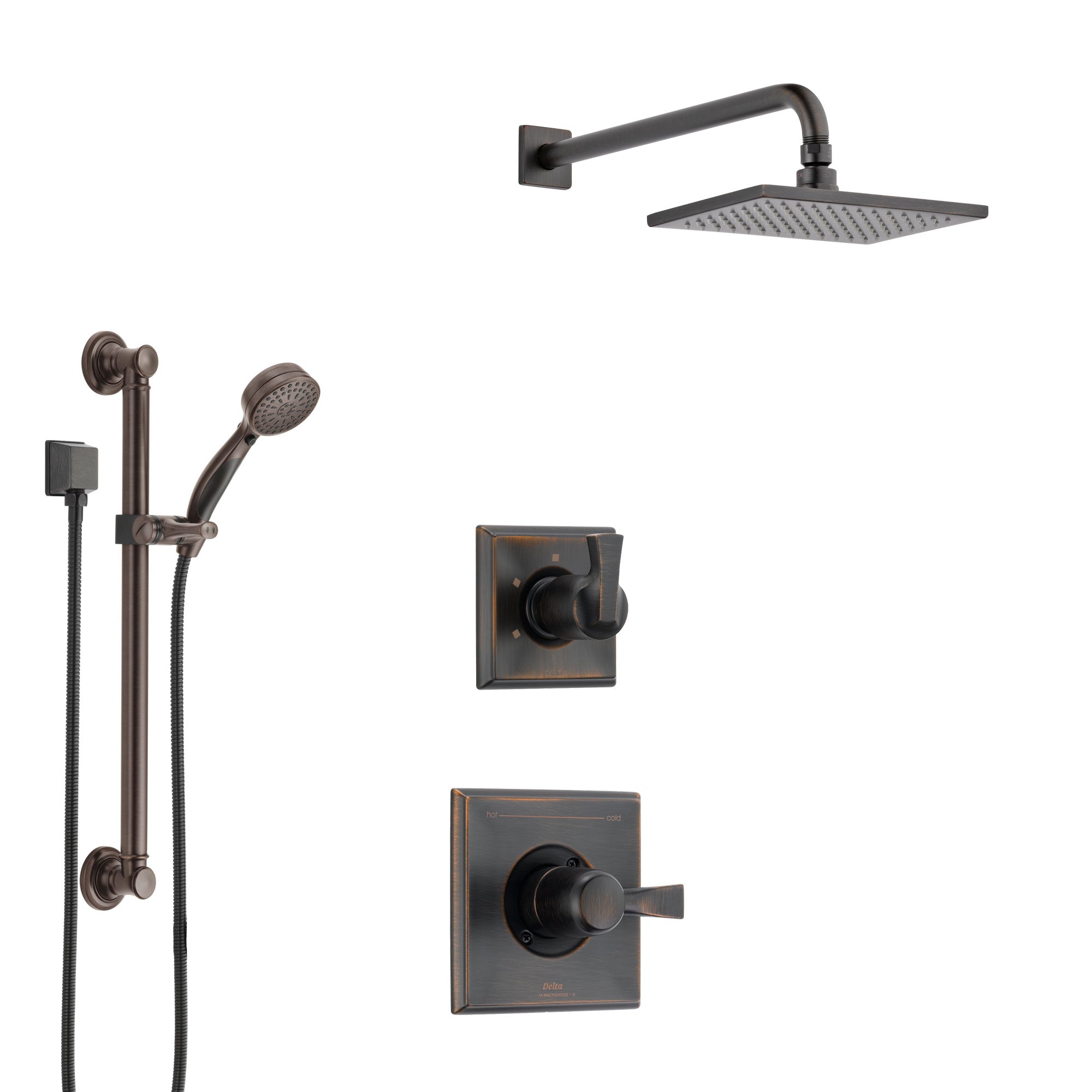 Delta Dryden Venetian Bronze Finish Shower System with Control Handle, 3-Setting Diverter, Showerhead, and Hand Shower with Grab Bar SS1451RB2
