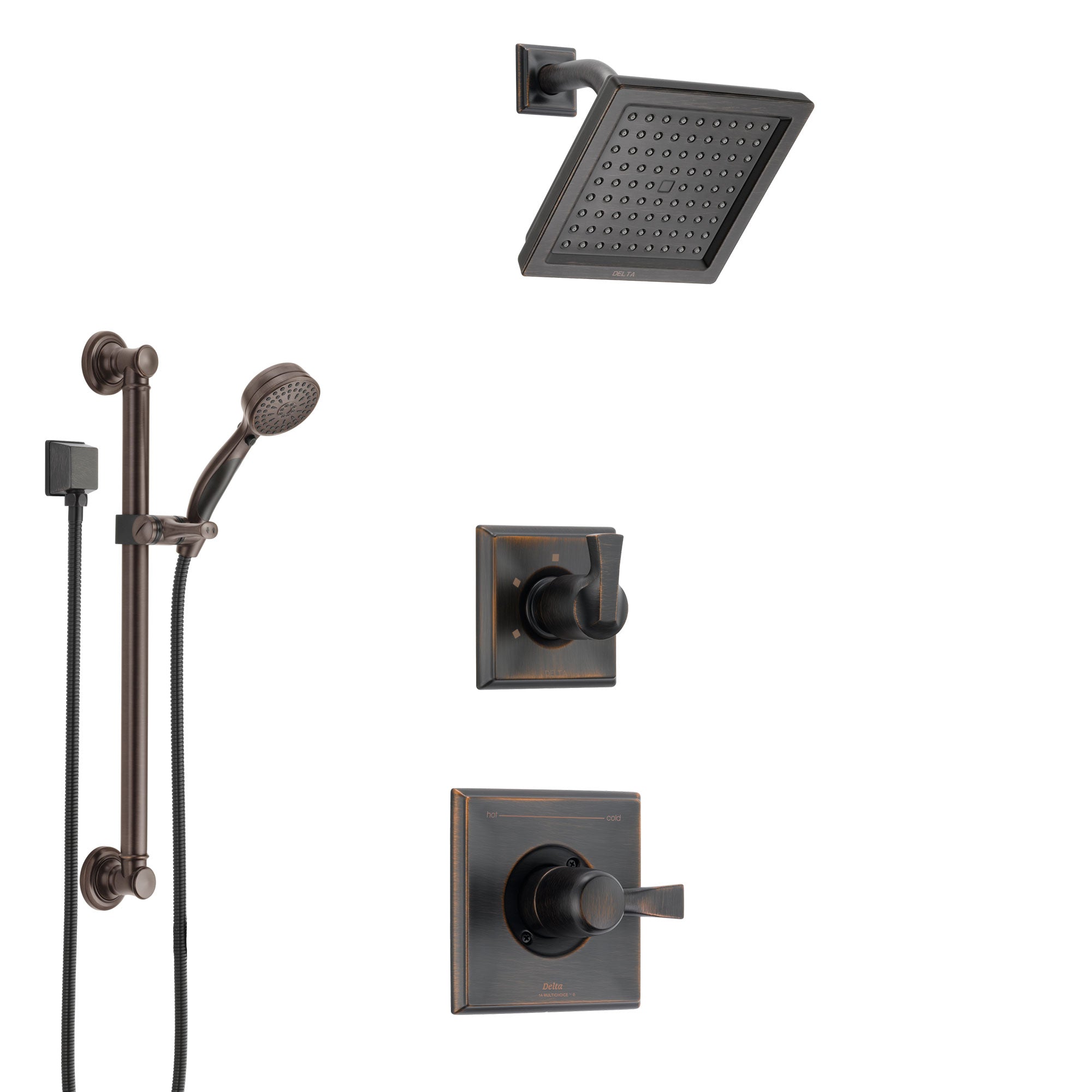 Delta Dryden Venetian Bronze Finish Shower System with Control Handle, 3-Setting Diverter, Showerhead, and Hand Shower with Grab Bar SS1451RB3