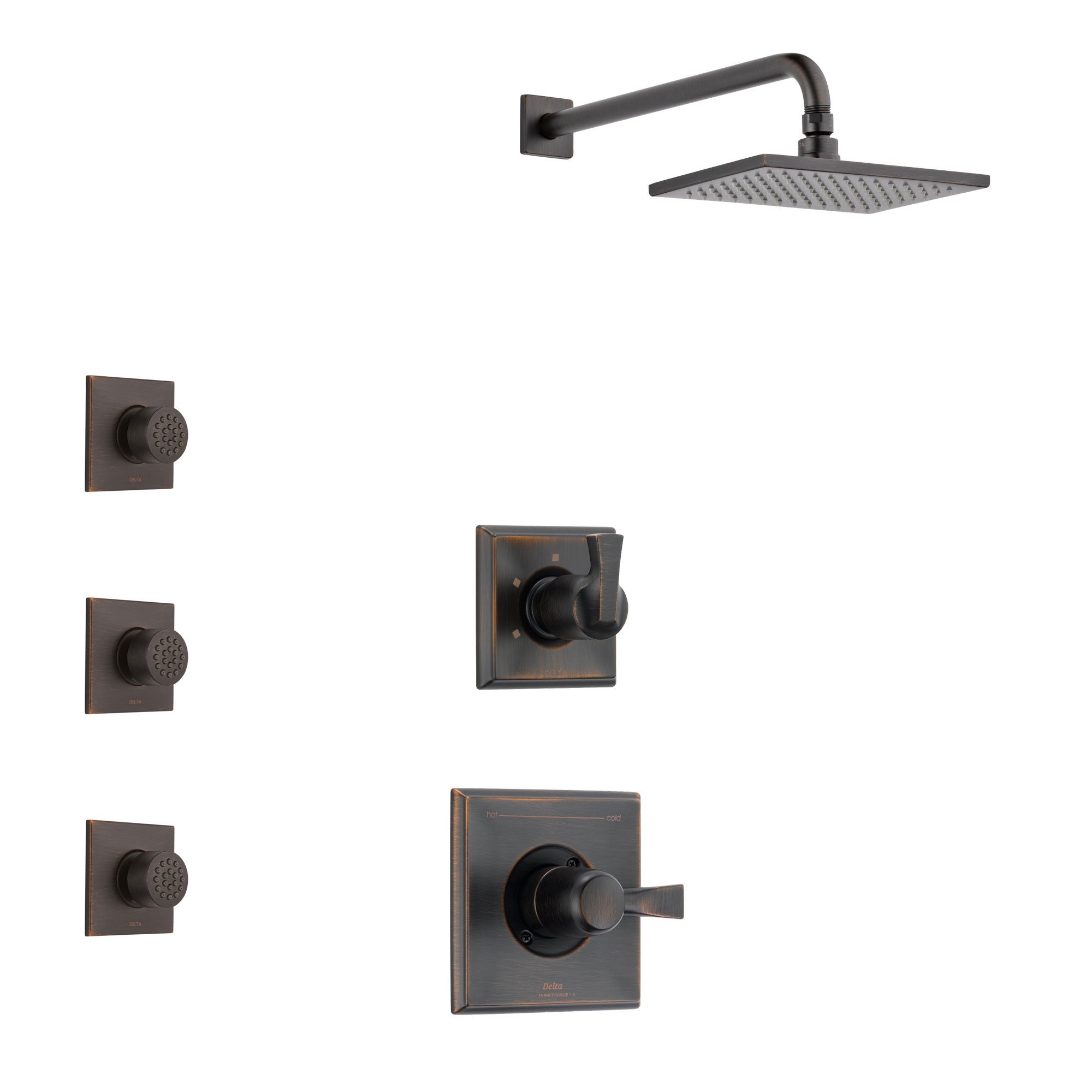 Delta Dryden Venetian Bronze Finish Shower System with Control Handle, 3-Setting Diverter, Showerhead, and 3 Body Sprays SS1451RB7