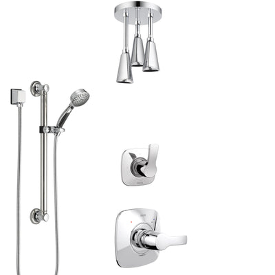 Delta Tesla Chrome Finish Shower System with Control Handle, 3-Setting Diverter, Ceiling Mount Showerhead, and Hand Shower with Grab Bar SS14525