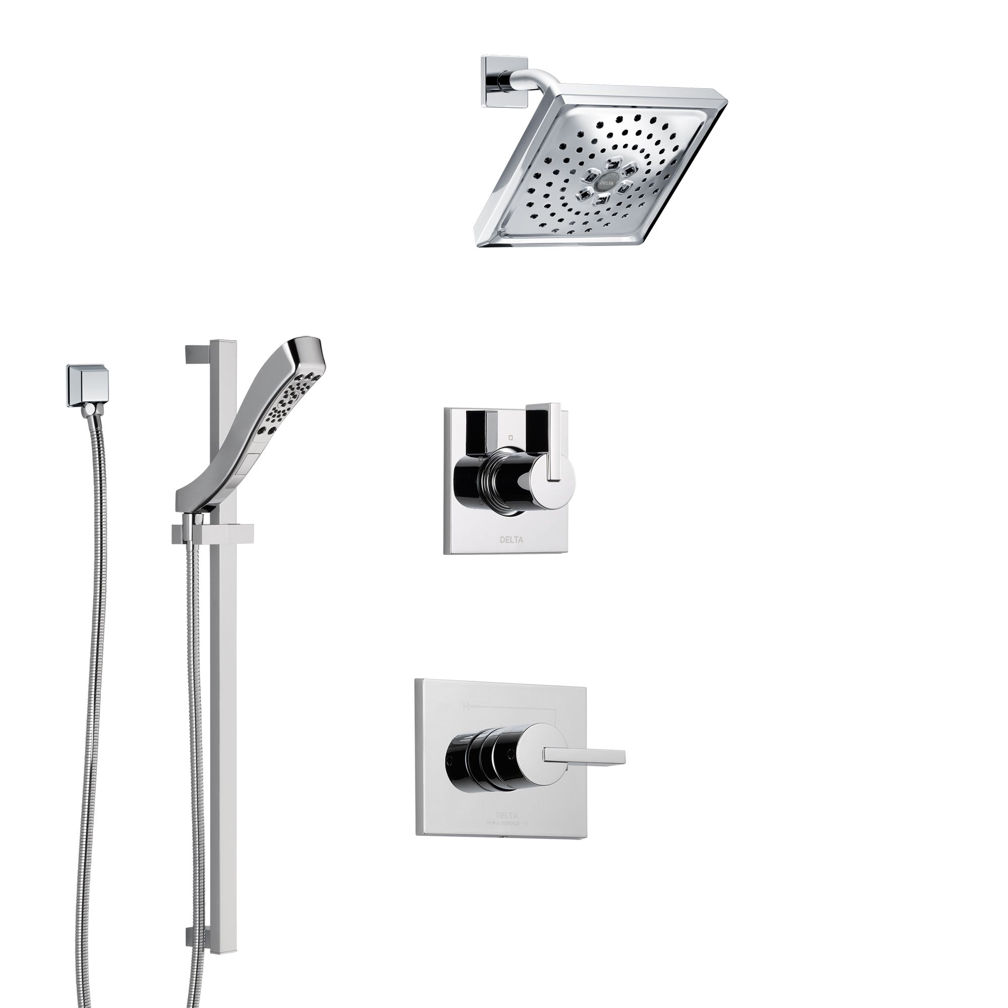Delta Vero Chrome Finish Shower System with Control Handle, 3-Setting Diverter, Showerhead, and Hand Shower with Slidebar SS14535