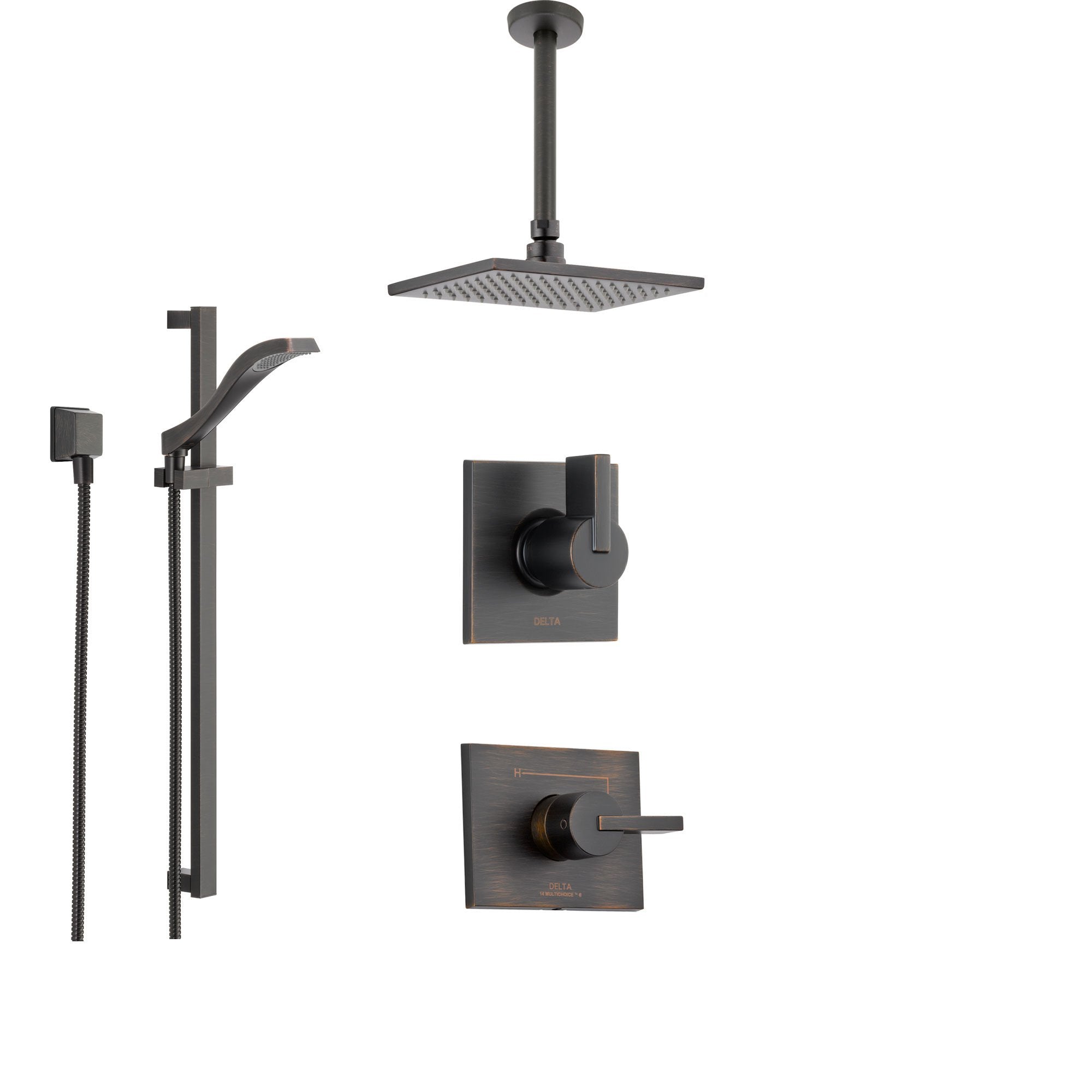 Delta Vero Venetian Bronze Shower System with Normal Shower Handle, 3-setting Diverter, Large Modern Ceiling Mount Rain Showerhead, and Handheld Shower SS145383RB