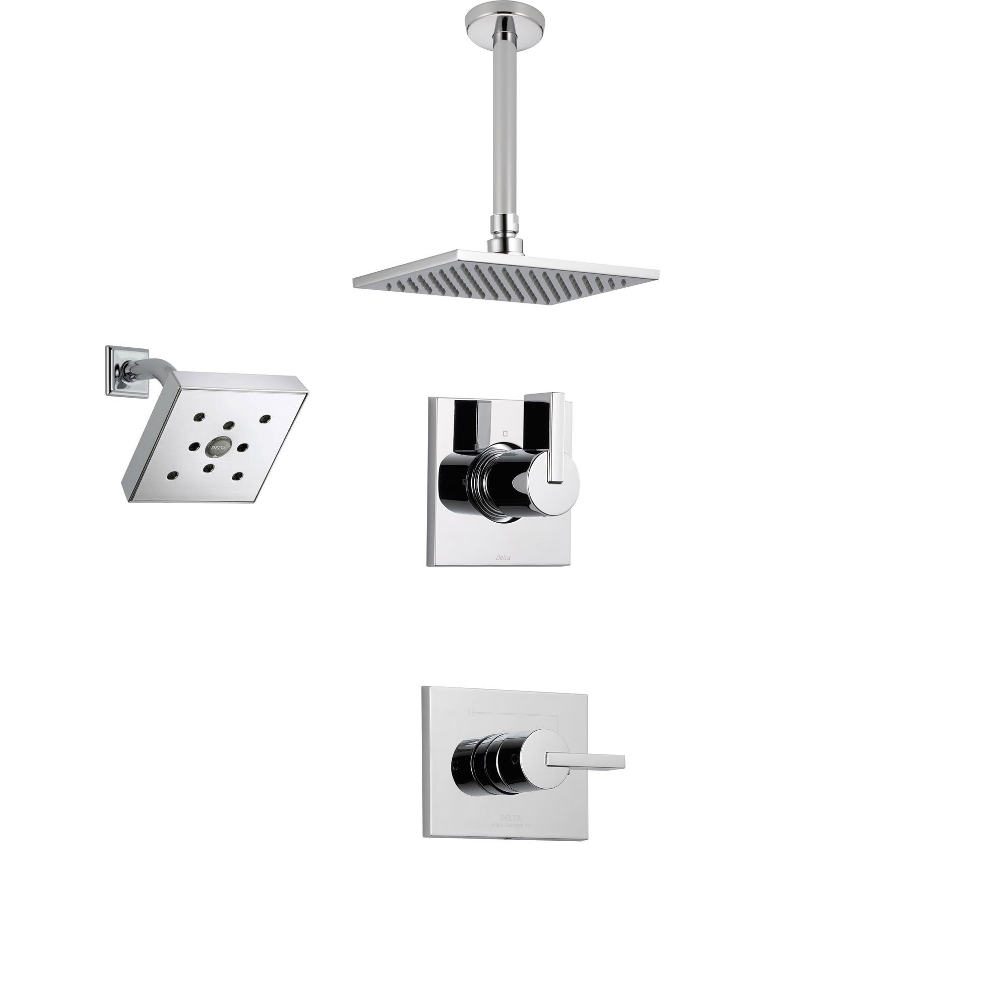 Delta Vero Chrome Shower System with Normal Shower Handle, 3-setting Diverter, Large Ceiling Mount Rain Showerhead, and Wall Mount Showerhead SS145384